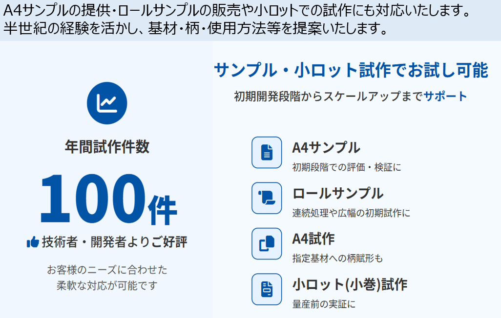 エンボス加工の小ロット対応