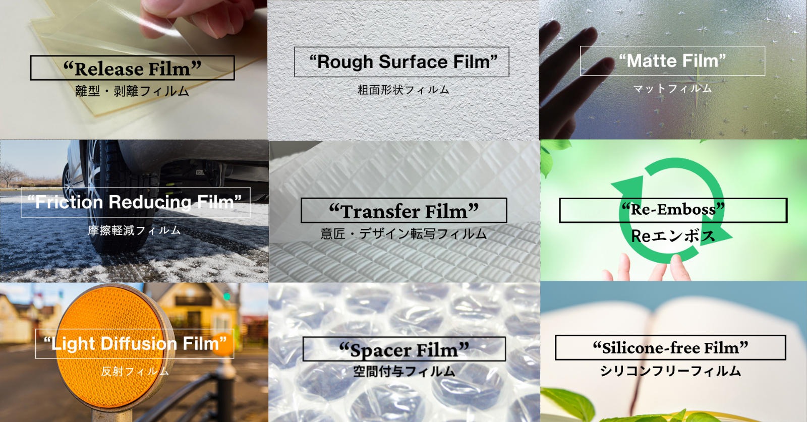 エンボス加工フィルムの用途・性能